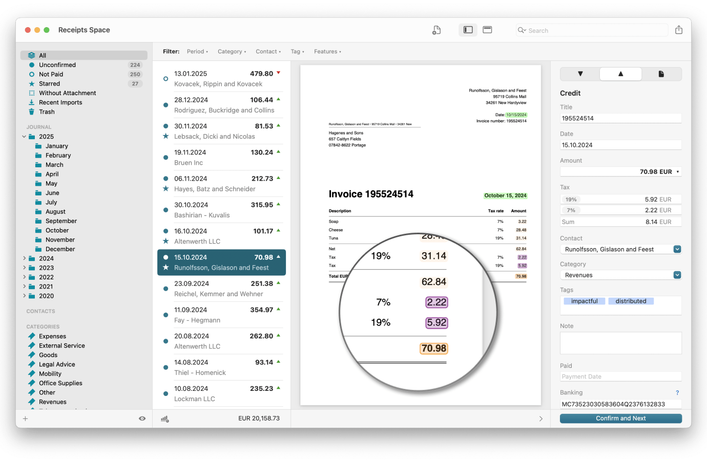 Amounts and relevant content are recognized automatically